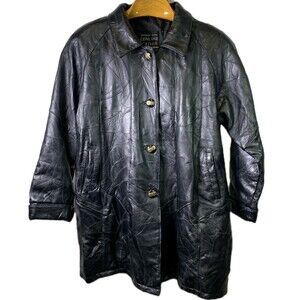 Vintage Womens Black Leather Jacket - PLUS - Maxam Italian Mosaic Lambskin Heavy